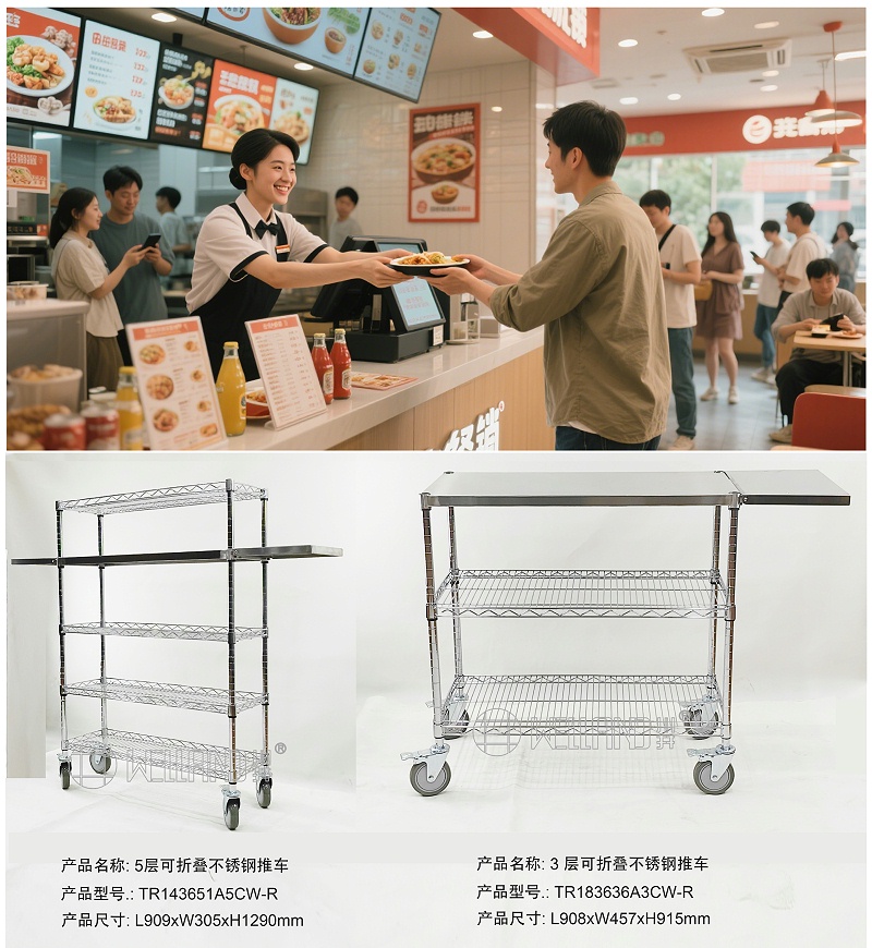 折叠不锈钢饮料台 打包架 多层小推车-常胜金属