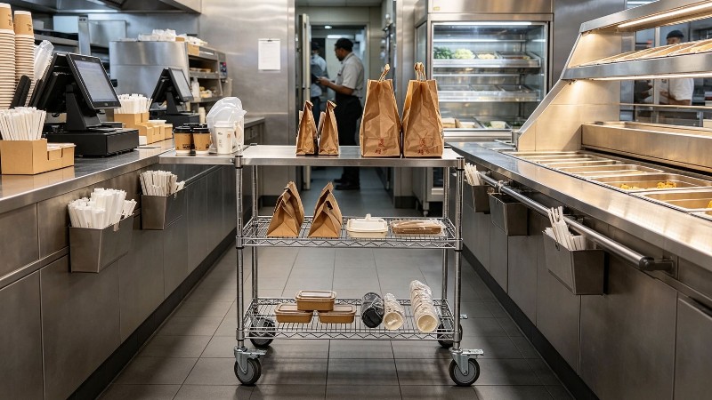 带台面移动线网推车_餐饮外卖备餐多功能周转架批发出口