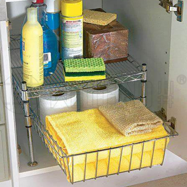 厨房橱柜水槽夹缝收纳架_客厅储物线网网篮置物架-川井