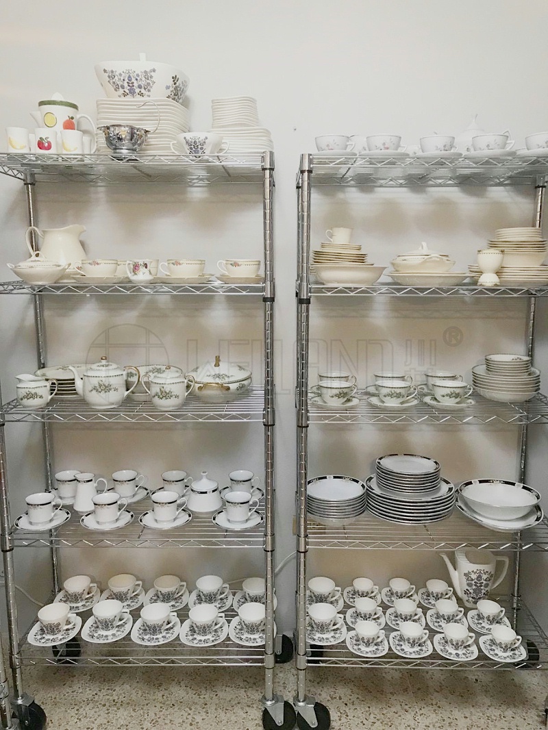 陶瓷茶具茶艺茶道用具收纳架-可移动金属不锈钢-落地置物架-川井