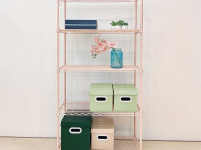 可调节五层梦幻粉环氧涂层置物架 — 空间美学与功能收纳的结合